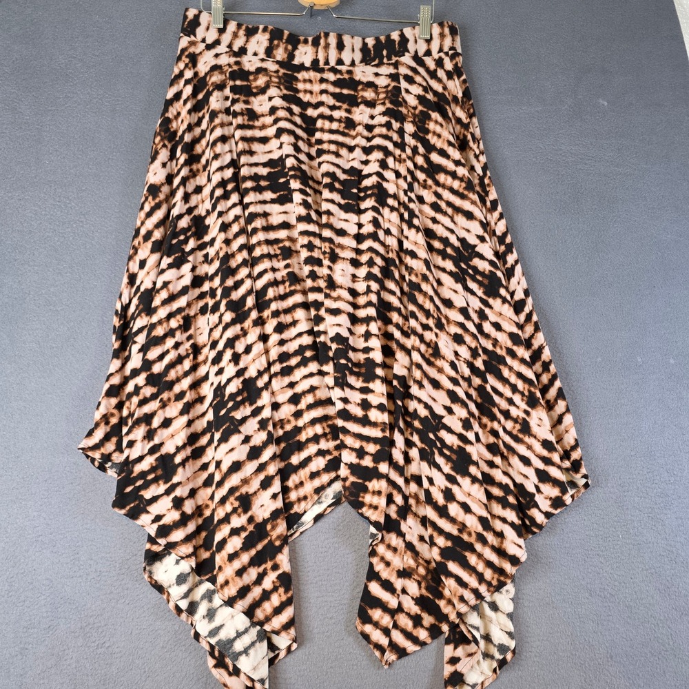 Torrid Sharkbite Skirt Womens 1X Brown Tie Dye Elastic Waist Asymmetrical Hem